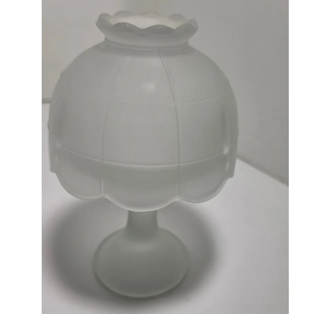 Vintage Frosted Satin Glass Fairy Lamp Scalloped 2-Piece Candle Holder 6